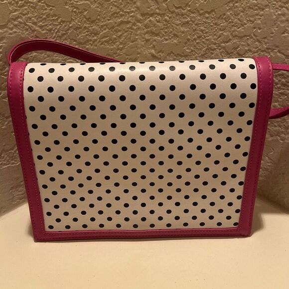 Valentino Garavani Black & White Polka Dot Crossbody Bag Purse Pink Trim Preppy - Picture 1 of 13